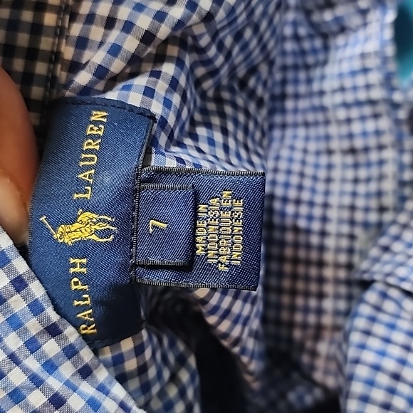 EUC  Ralph Lauren Boys Blue & White L/S Gingham Button Down Shirt,  Size 7 - Picture 11 of 11